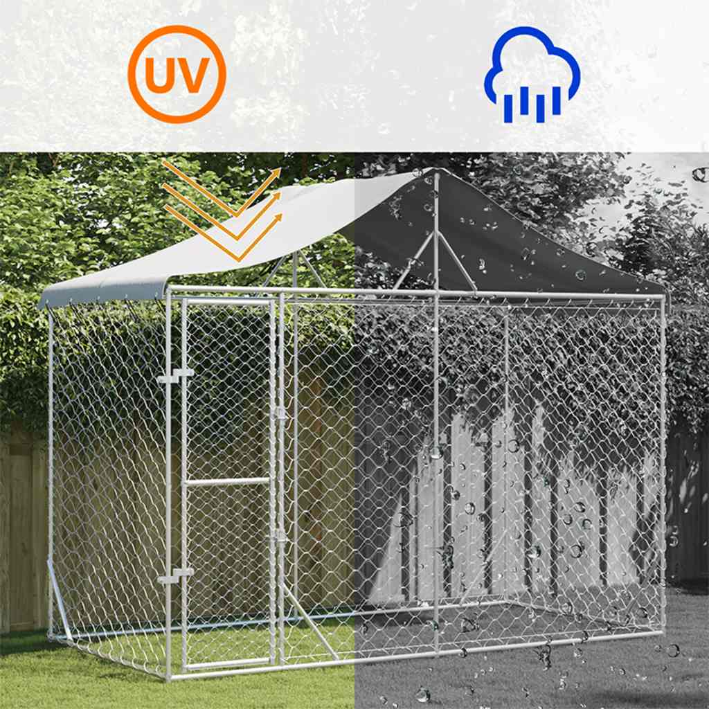 vidaXL Dog Kennel with Roof 3x1.5x2.5 m Galvanized Steel Silver