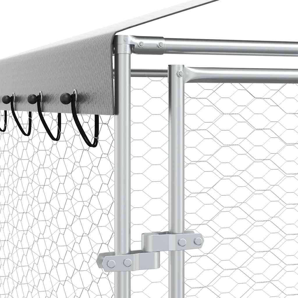 vidaXL Dog Kennel with Roof 3x1.5x2.5 m Galvanized Steel Silver