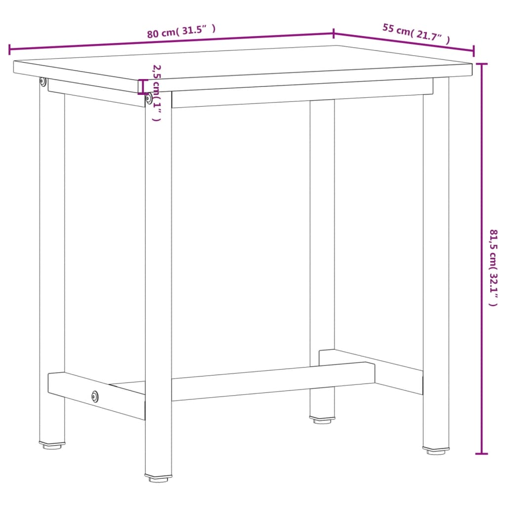 vidaXL Werkbank 80x55x81,5 cm massief beukenhout en metaal