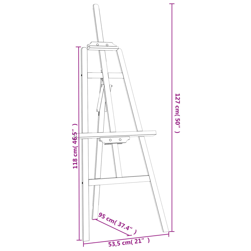 vidaXL Artist Easel 53.5x95x127 cm Solid Pine Wood