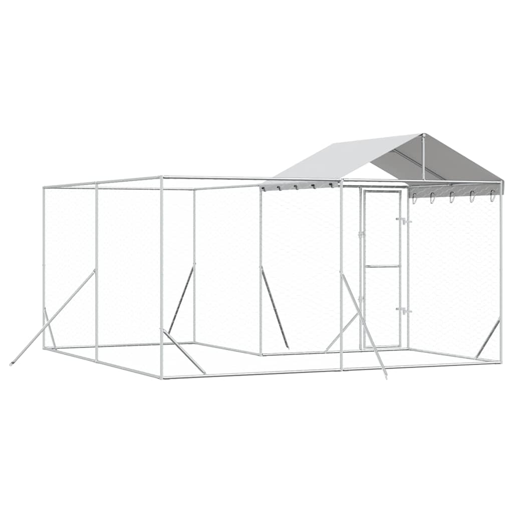 vidaXL Hondenkennel met dak 4x4x2,5 m gegalvaniseerd staal zilver