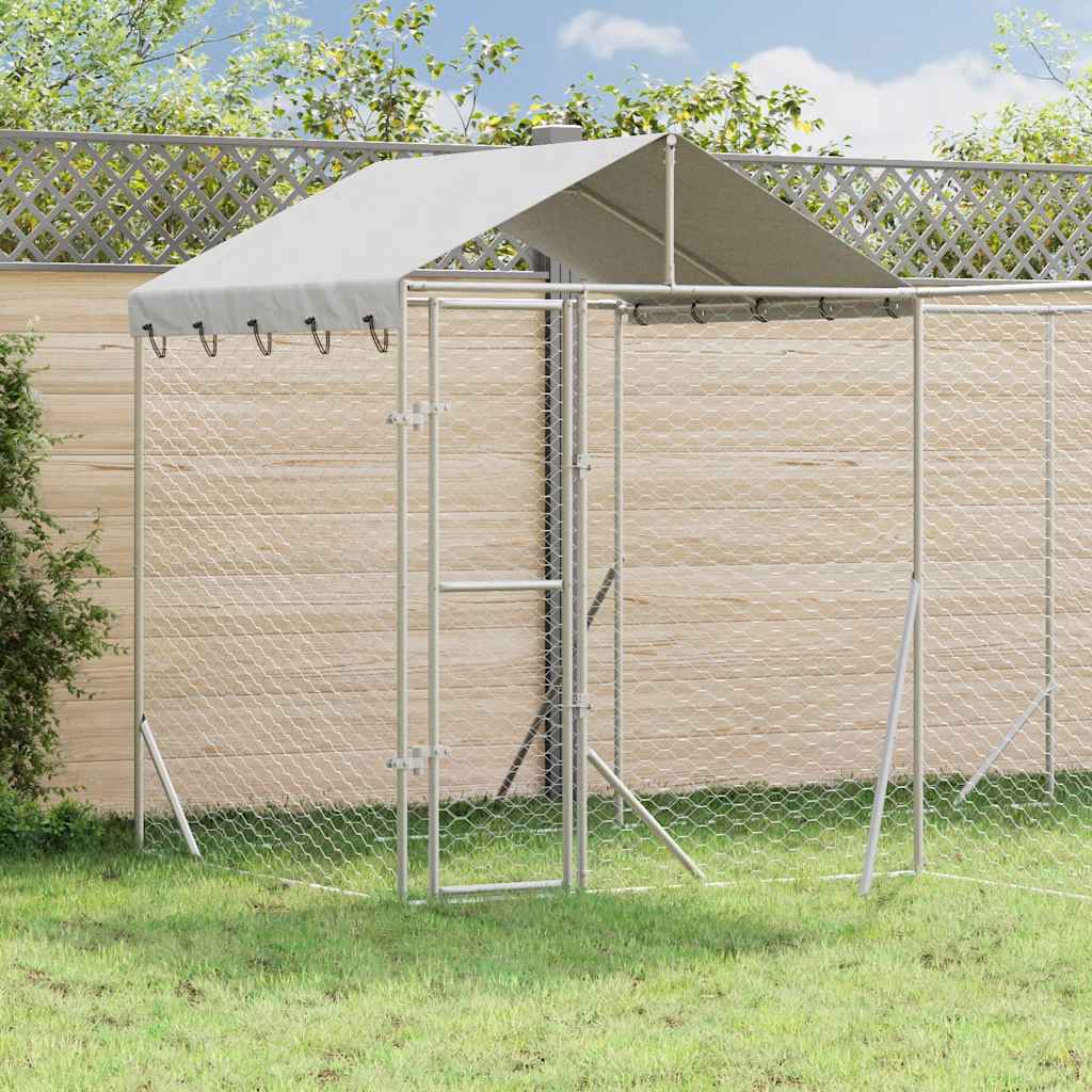 vidaXL Hondenkennel met dak 4x4x2,5 m gegalvaniseerd staal zilver