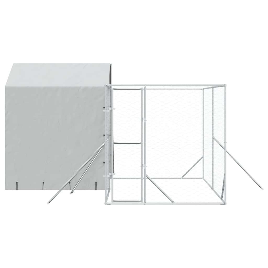 vidaXL Dog Kennel with Roof 4x4x2.5 m Galvanized Steel Silver