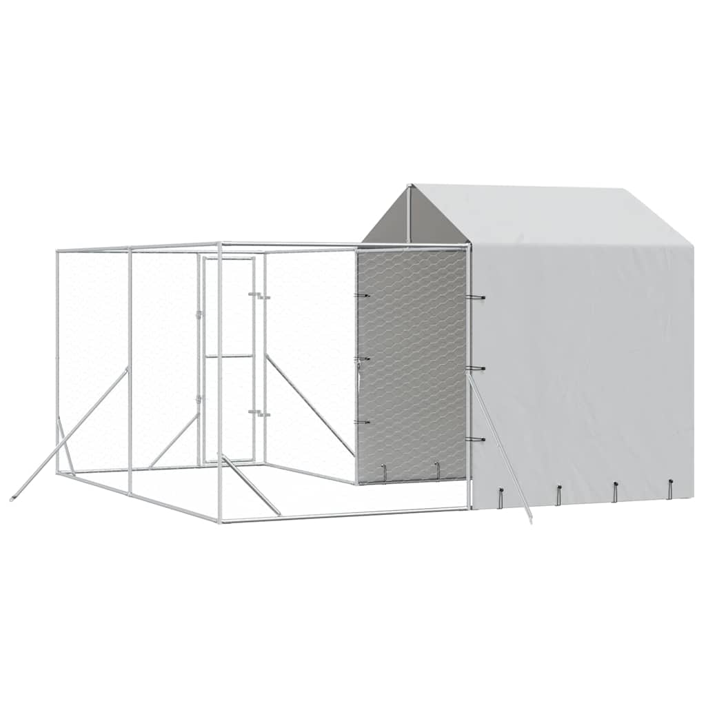 vidaXL Dog Kennel with Roof 4x4x2.5 m Galvanized Steel Silver