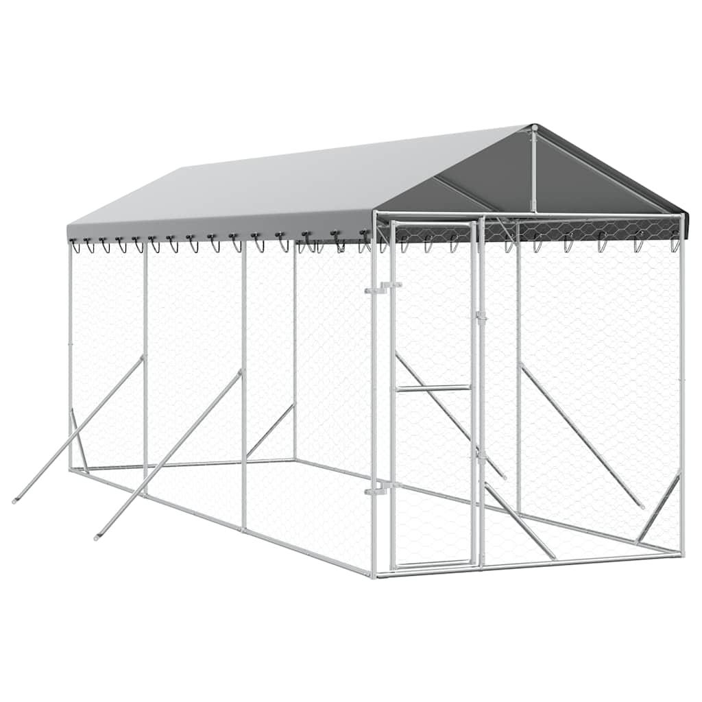 vidaXL Hondenkennel met dak 2x6x2,5 m gegalvaniseerd staal zilver