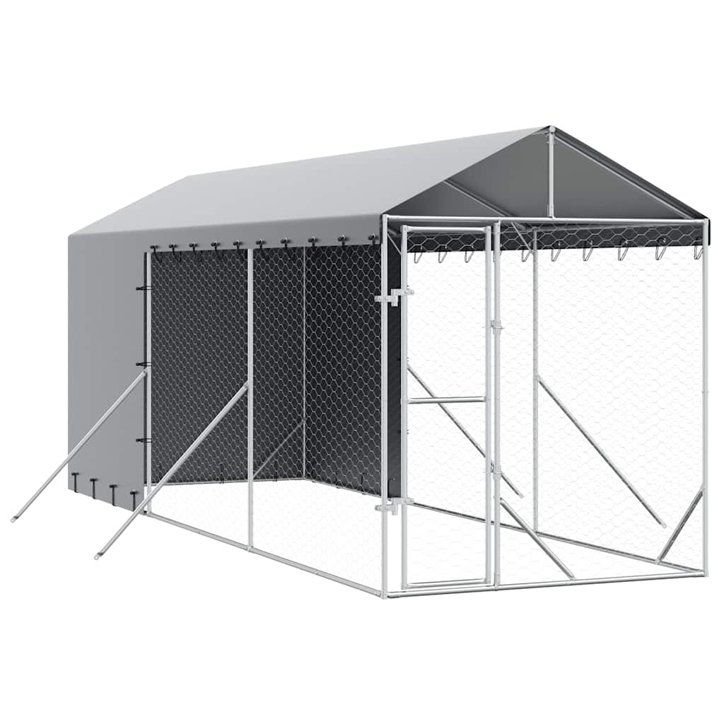 vidaXL Hondenkennel met dak 2x6x2,5 m gegalvaniseerd staal zilverkleur