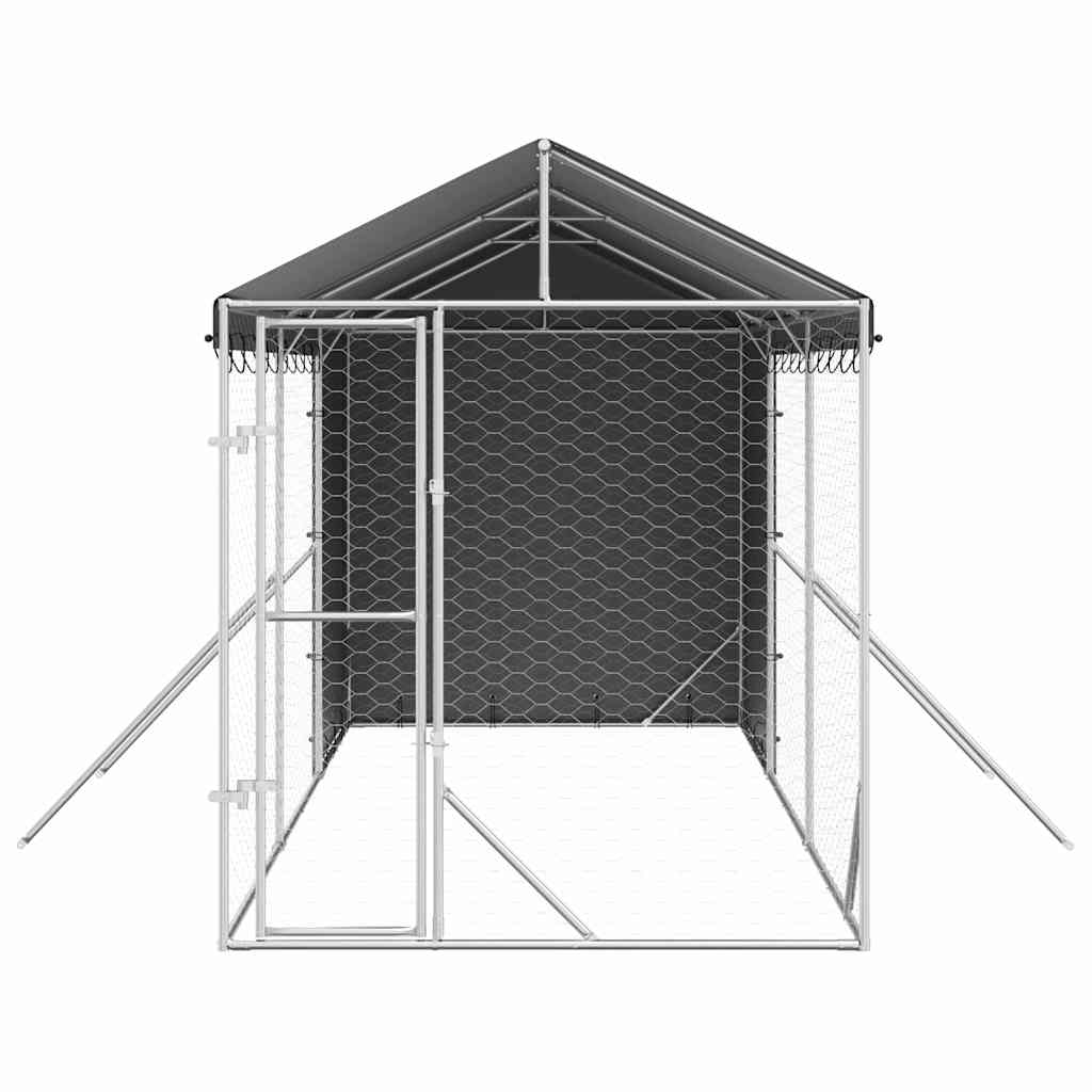 vidaXL Hondenkennel met dak 2x6x2,5 m gegalvaniseerd staal zilverkleur