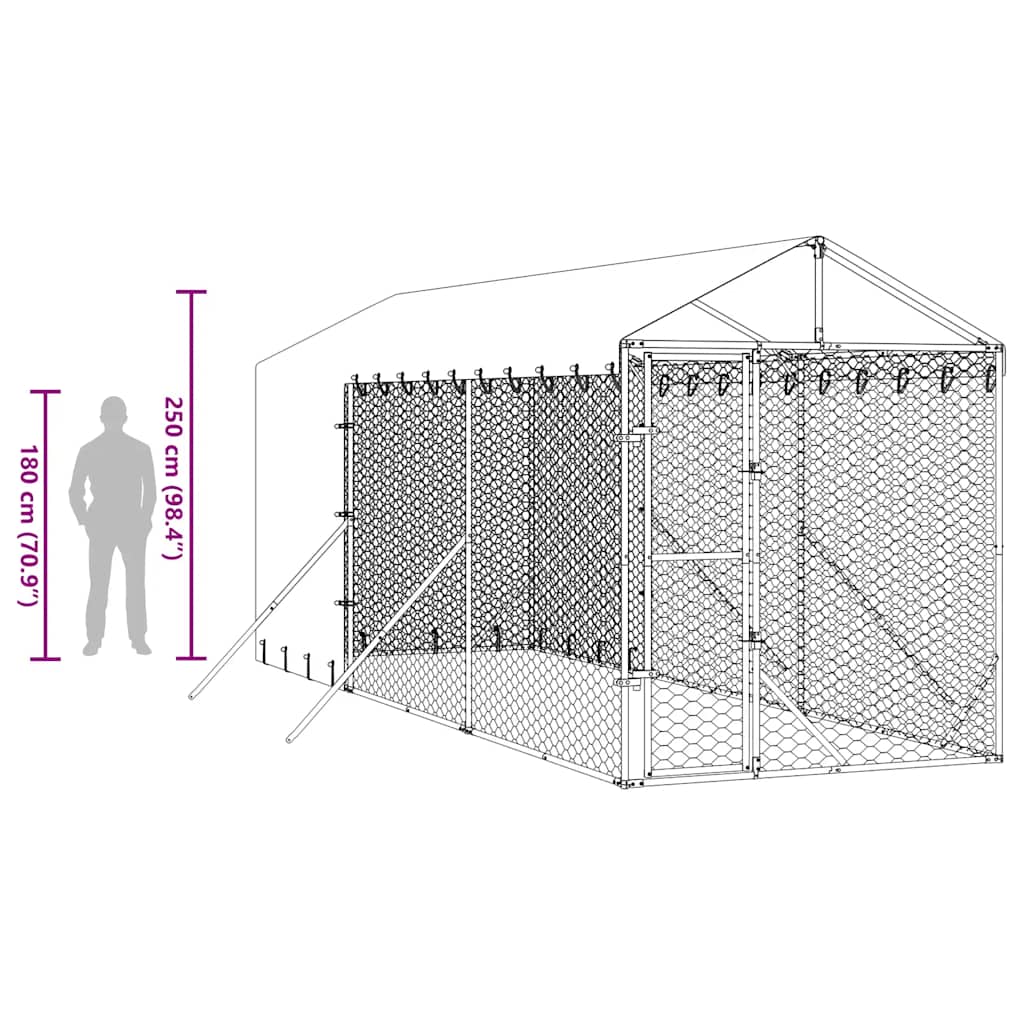 vidaXL Hondenkennel met dak 2x6x2,5 m gegalvaniseerd staal zilverkleur
