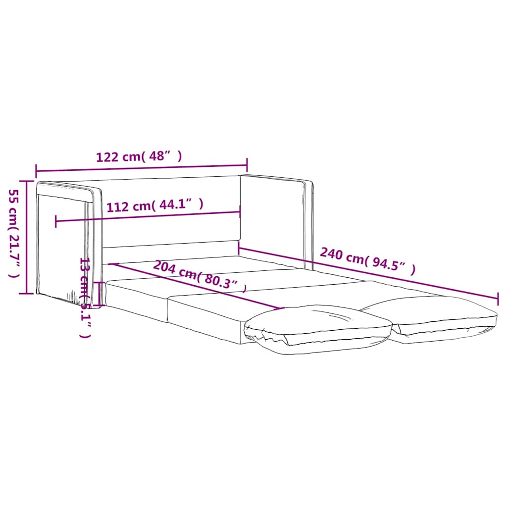 vidaXL Sofa bed floor model 2-in-1 122x204x55 cm velvet light grey