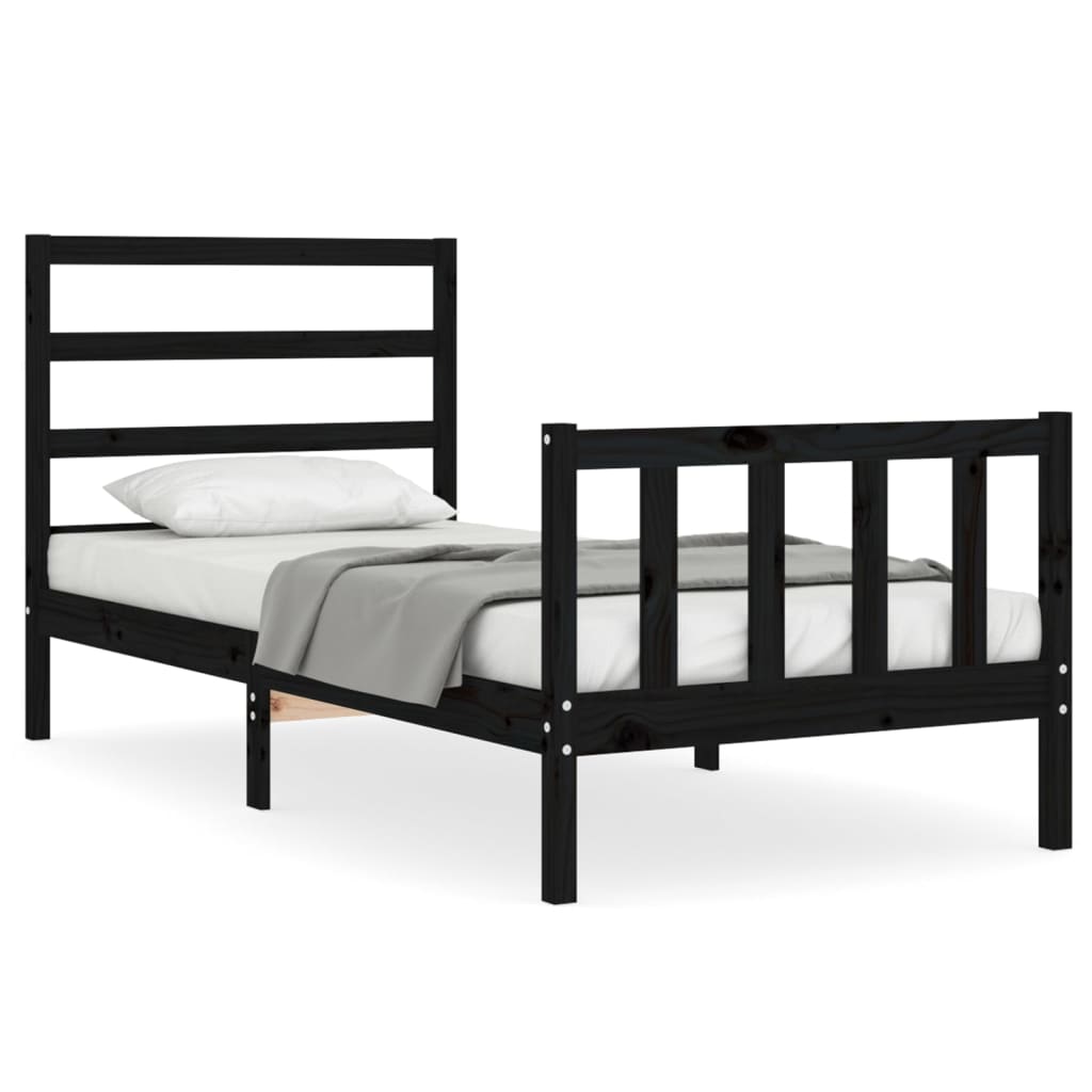 vidaXL Bedframe met hoofdbord massief hout zwart