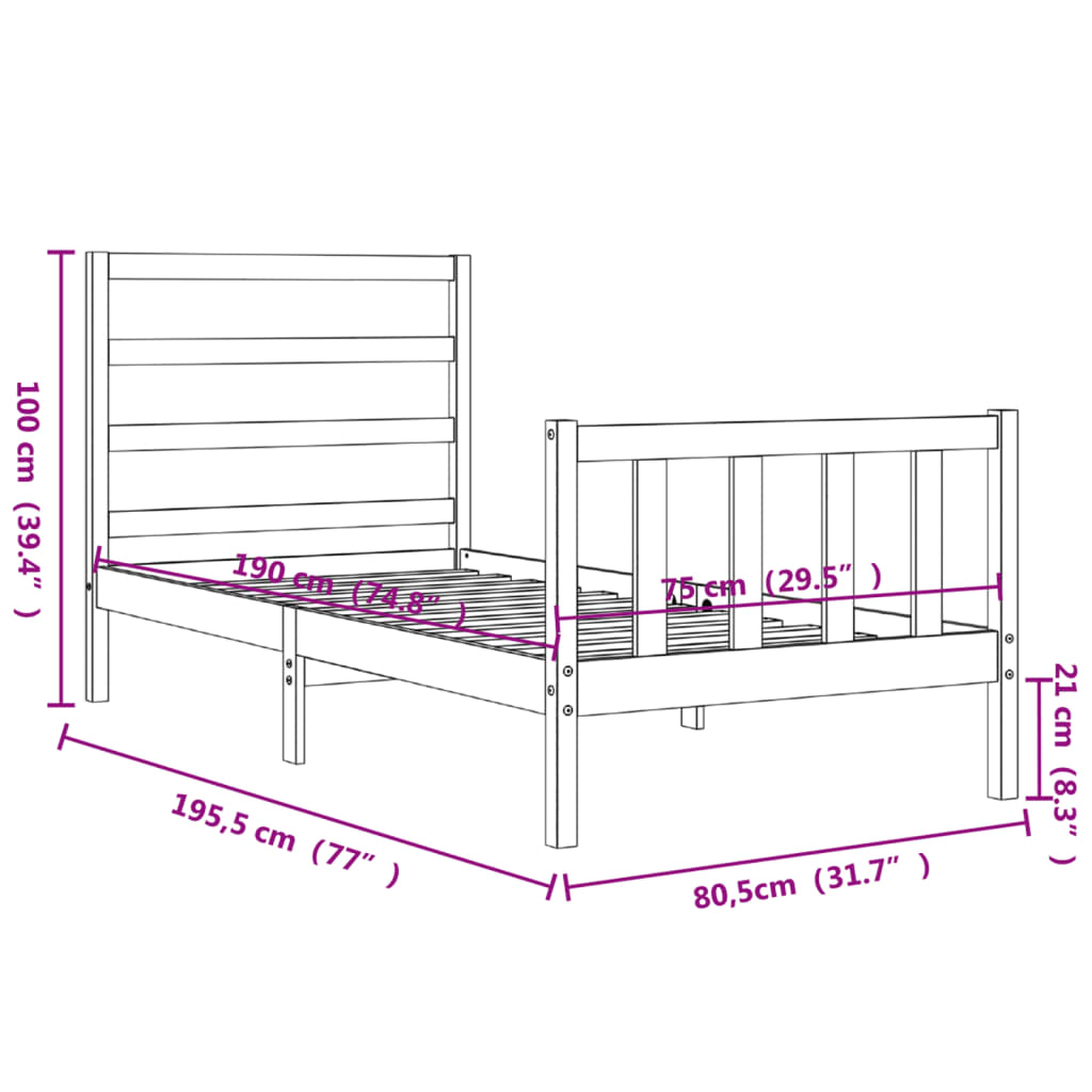 vidaXL Bedframe met hoofdbord massief hout zwart