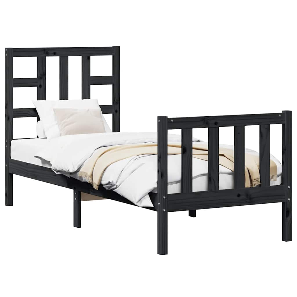 vidaXL Bedframe met hoofdbord massief hout zwart