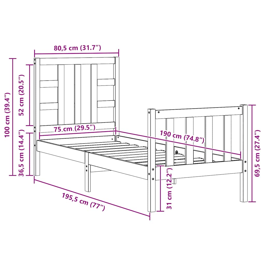 vidaXL Bedframe met hoofdbord massief hout zwart