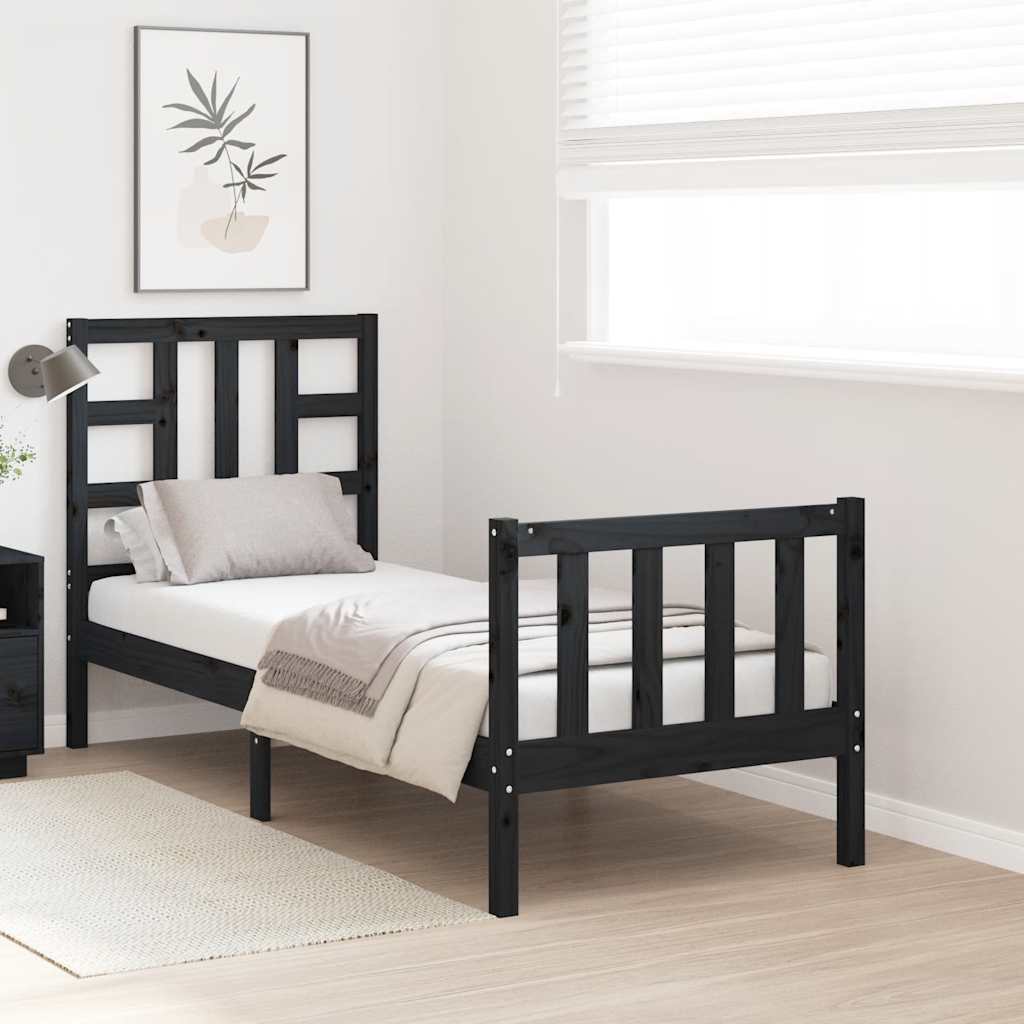 vidaXL Bedframe met hoofdbord massief hout zwart