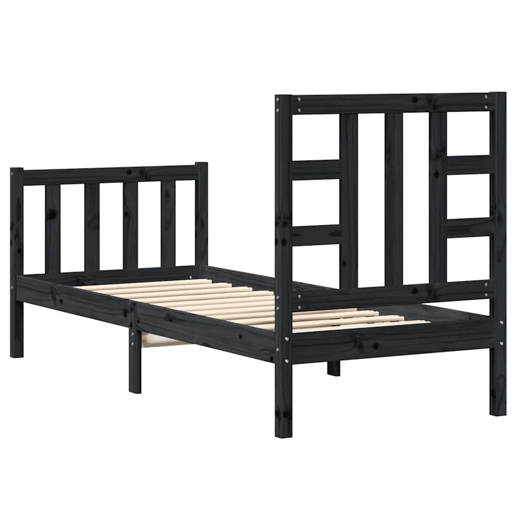 vidaXL Bedframe met hoofdbord massief hout zwart