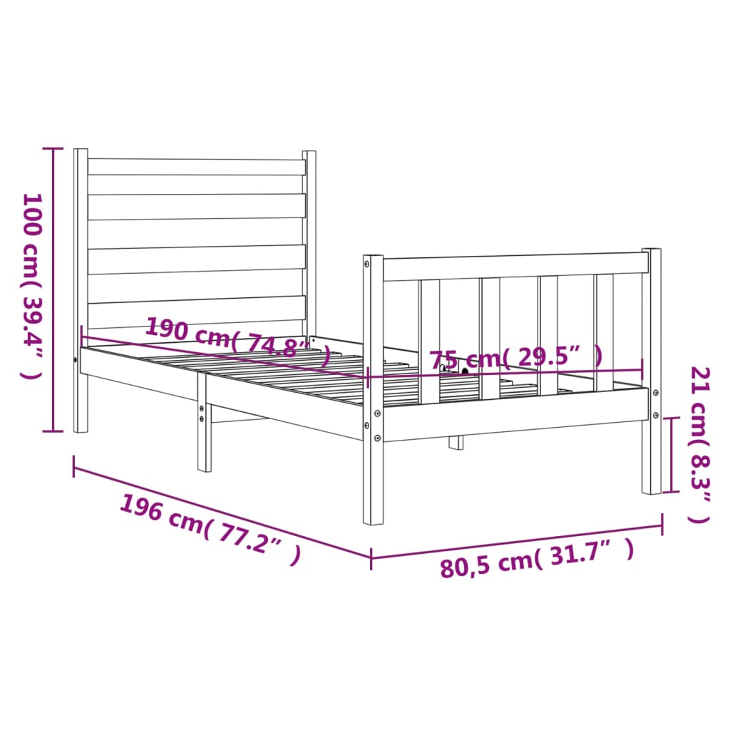 vidaXL Bedframe met hoofdbord massief hout zwart