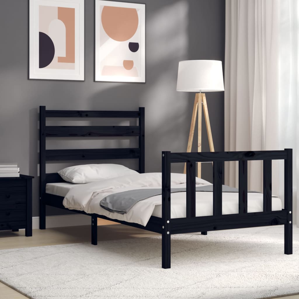 vidaXL Bedframe met hoofdbord massief hout zwart