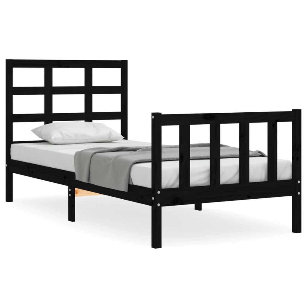 vidaXL Bedframe met hoofdbord massief hout zwart