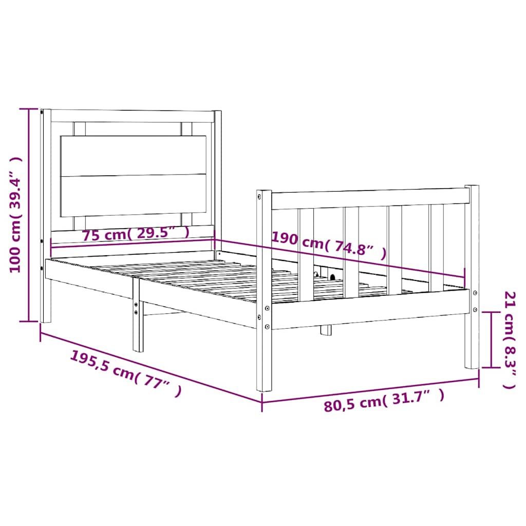 vidaXL Bedframe met hoofdbord massief hout zwart