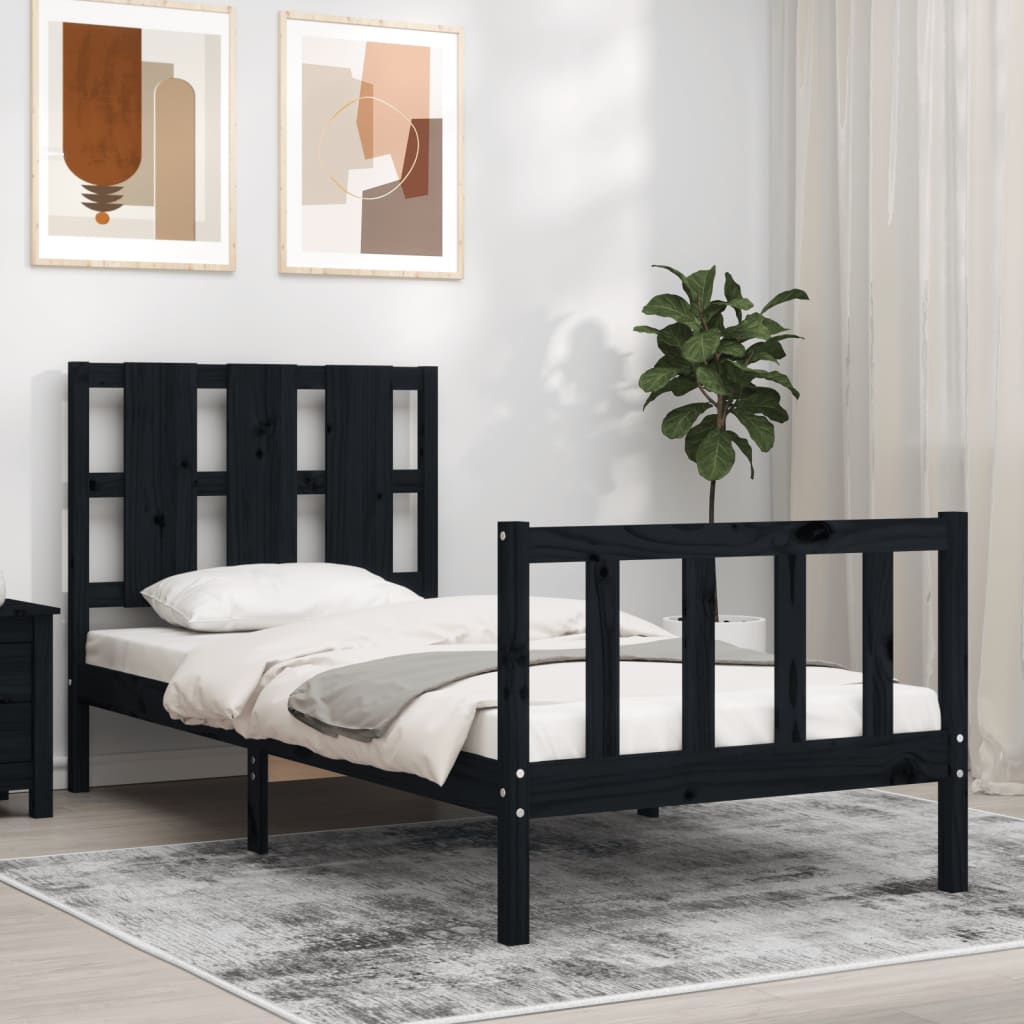 vidaXL Bedframe met hoofdbord massief hout zwart