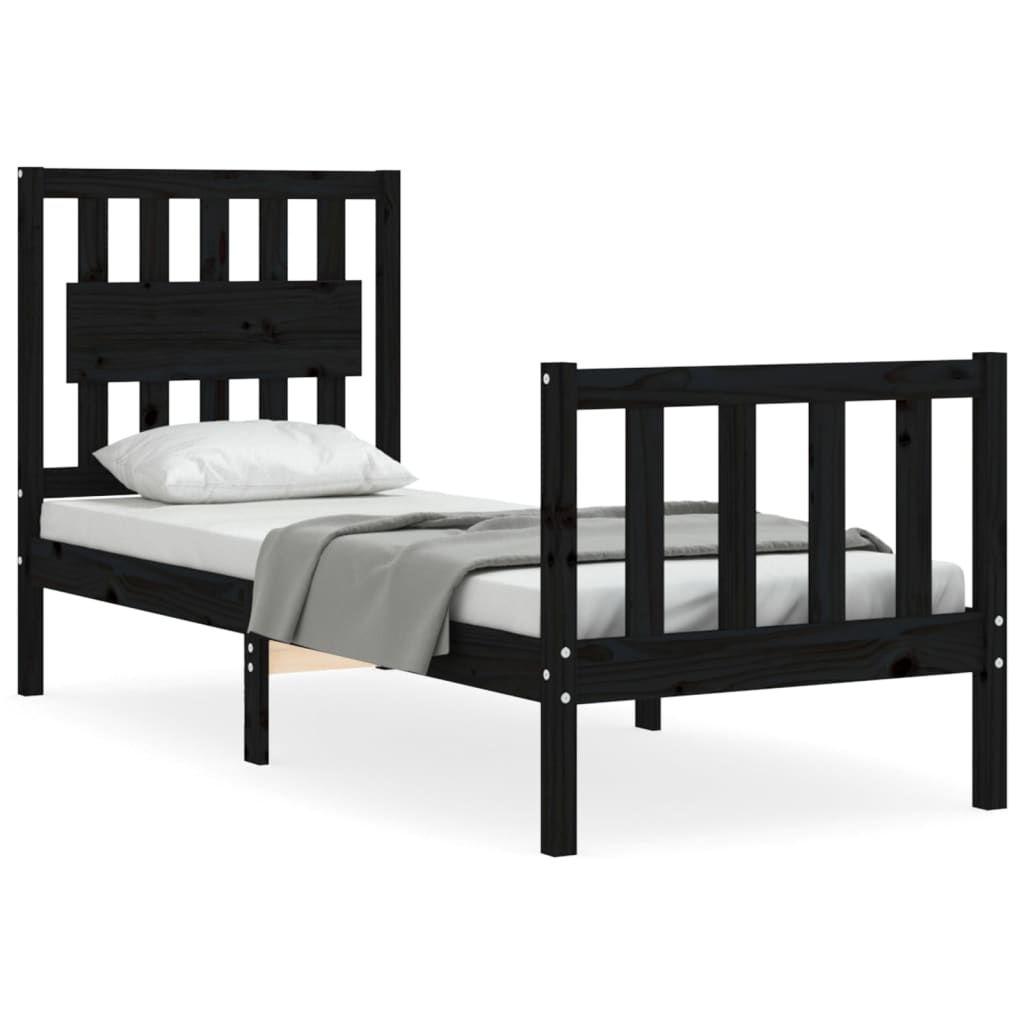 vidaXL Bedframe met hoofdbord massief hout zwart