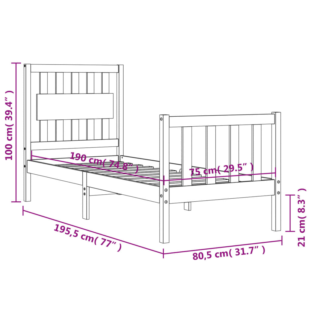 vidaXL Bedframe met hoofdbord massief hout zwart