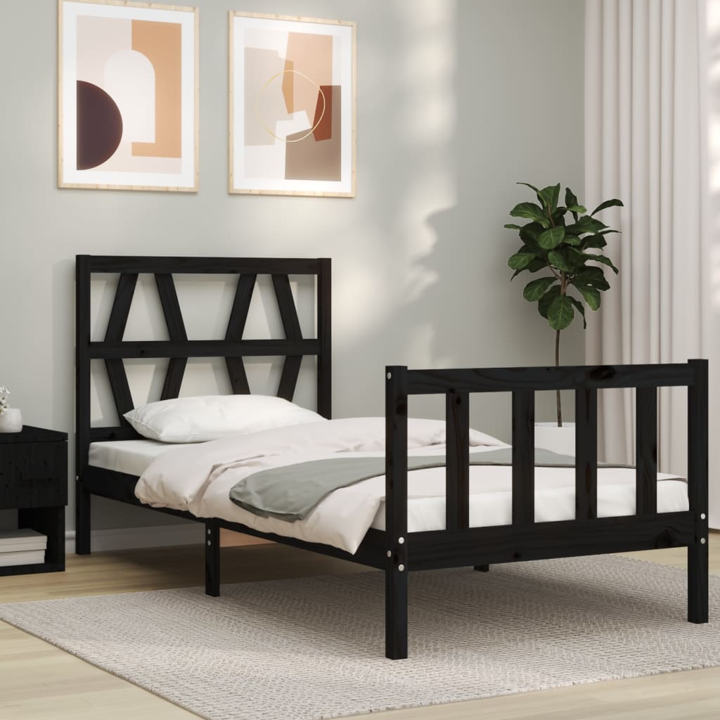 vidaXL Bedframe met hoofdbord massief hout zwart