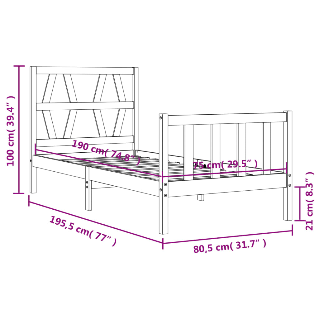 vidaXL Bedframe met hoofdbord massief hout zwart
