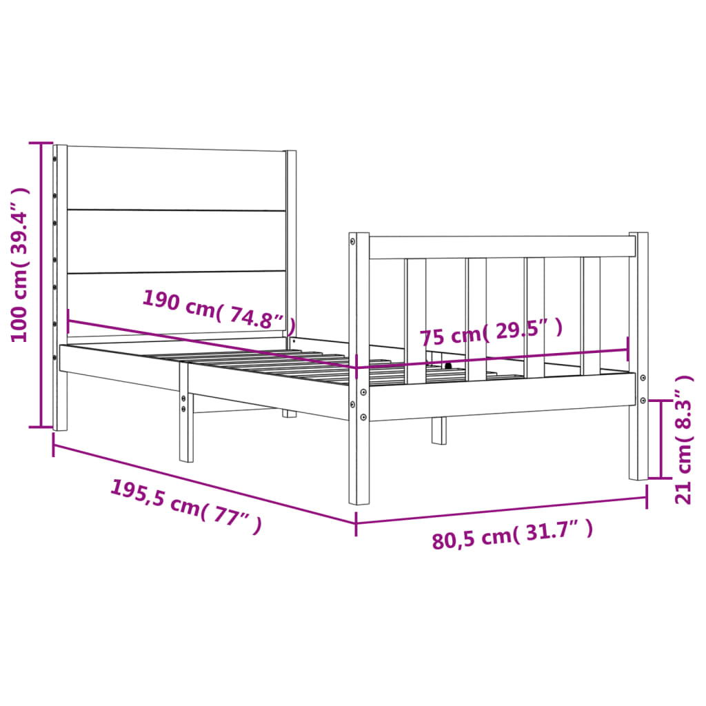 vidaXL Bedframe met hoofdbord massief hout