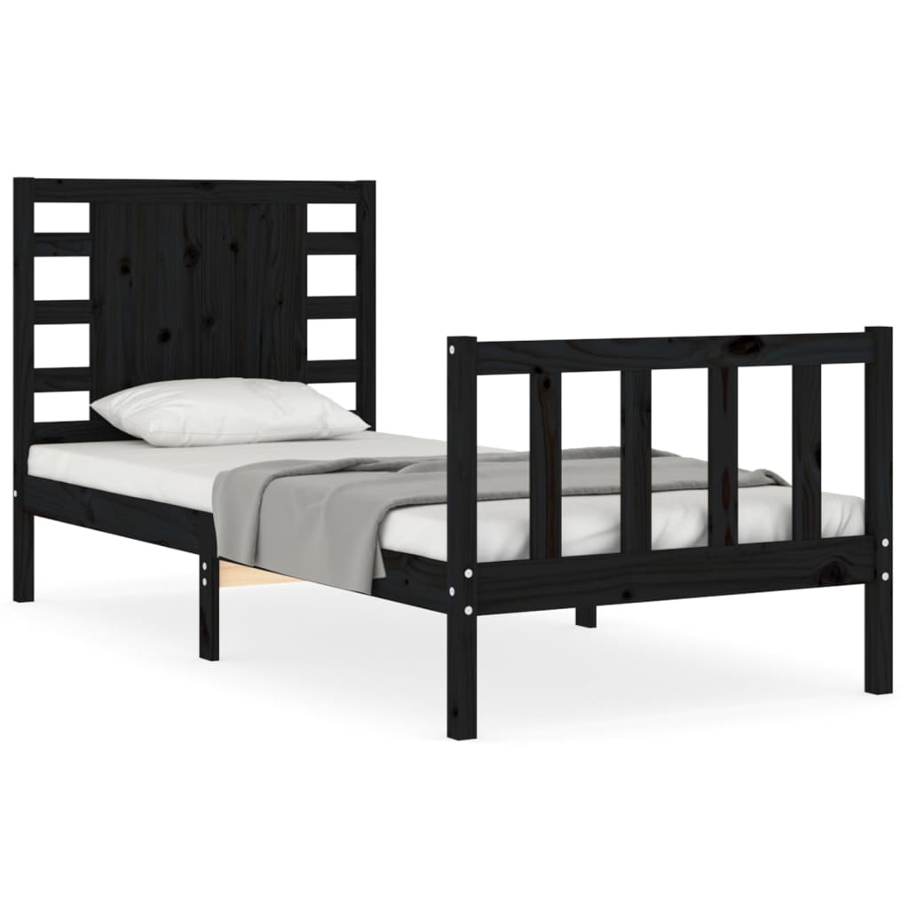vidaXL Bedframe met hoofdbord massief hout zwart