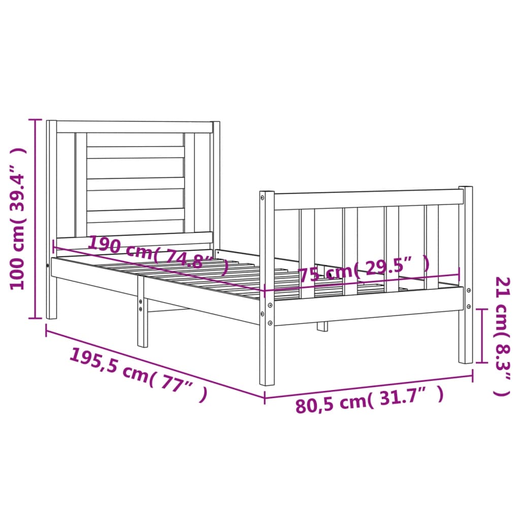 vidaXL Bed Frame with Headboard Solid Wood White