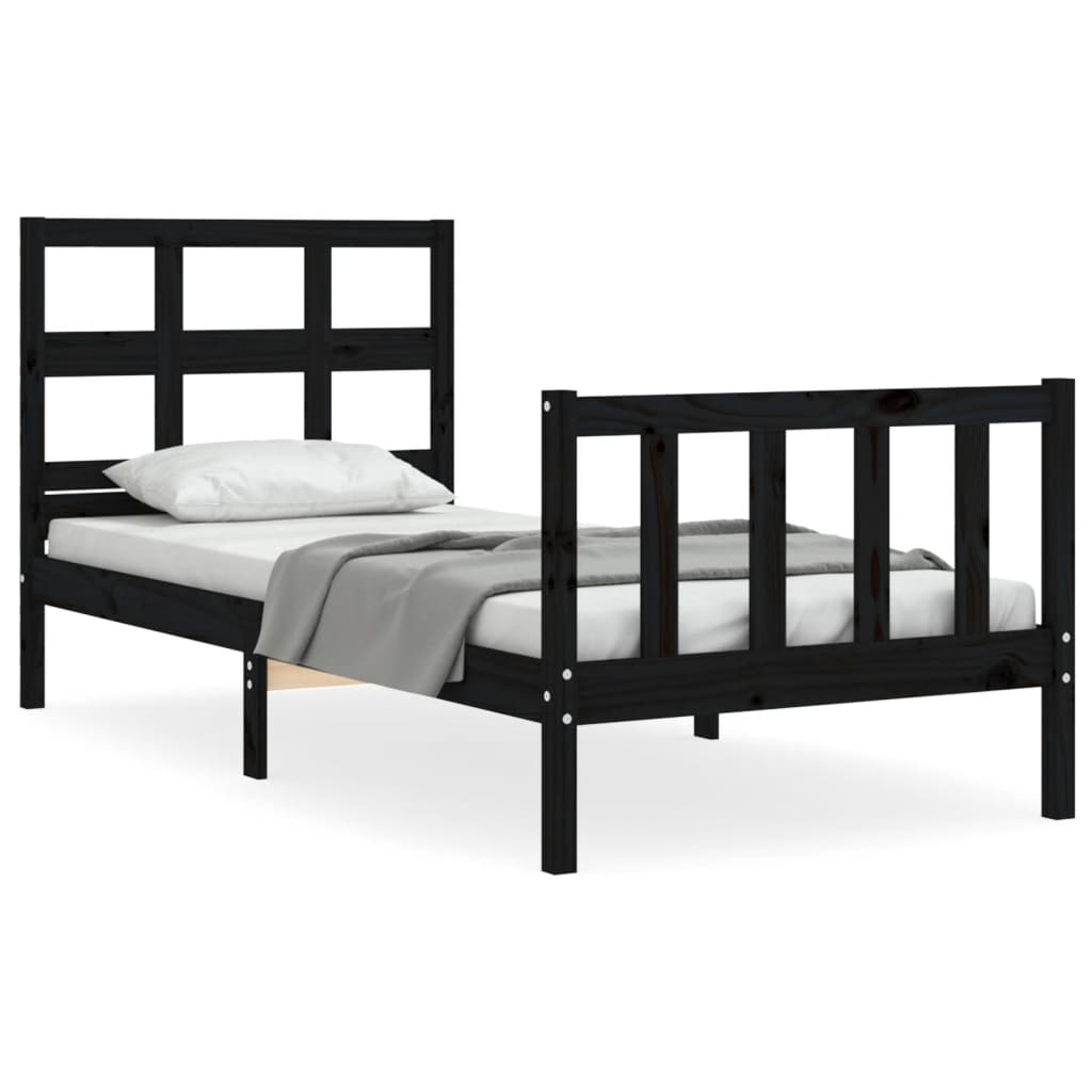 vidaXL Bedframe met hoofdbord massief hout zwart