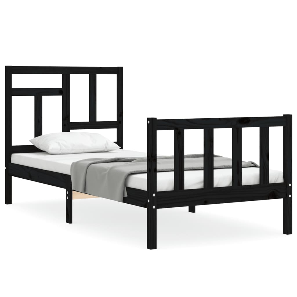 vidaXL Bedframe met hoofdbord massief hout zwart