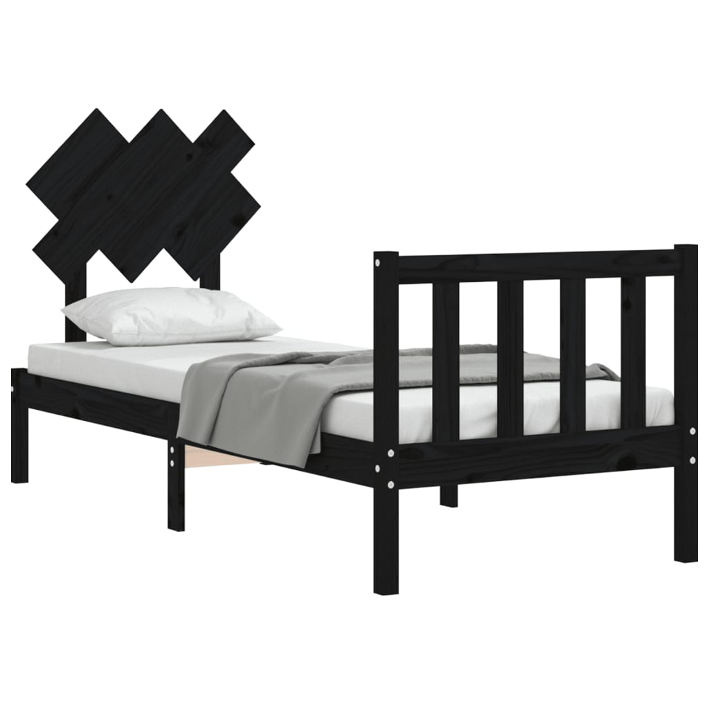vidaXL Bedframe met hoofdbord massief hout zwart