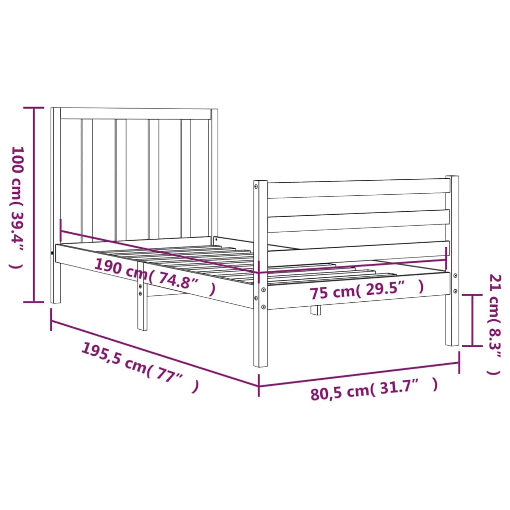 vidaXL Bed Frame with Headboard Solid Wood