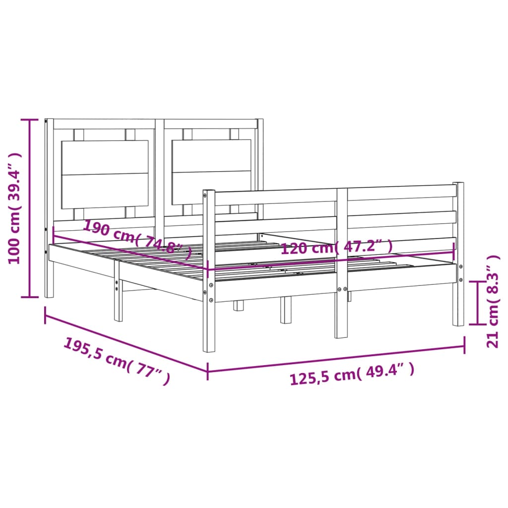 vidaXL Bed Frame with Headboard Solid Wood