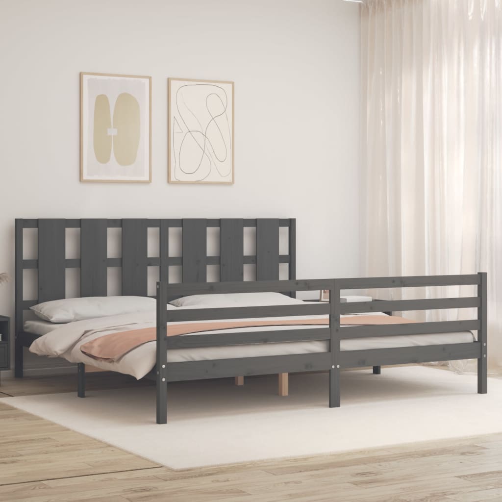 vidaXL Bedframe met hoofdbord massief hout grijs 200x200 cm