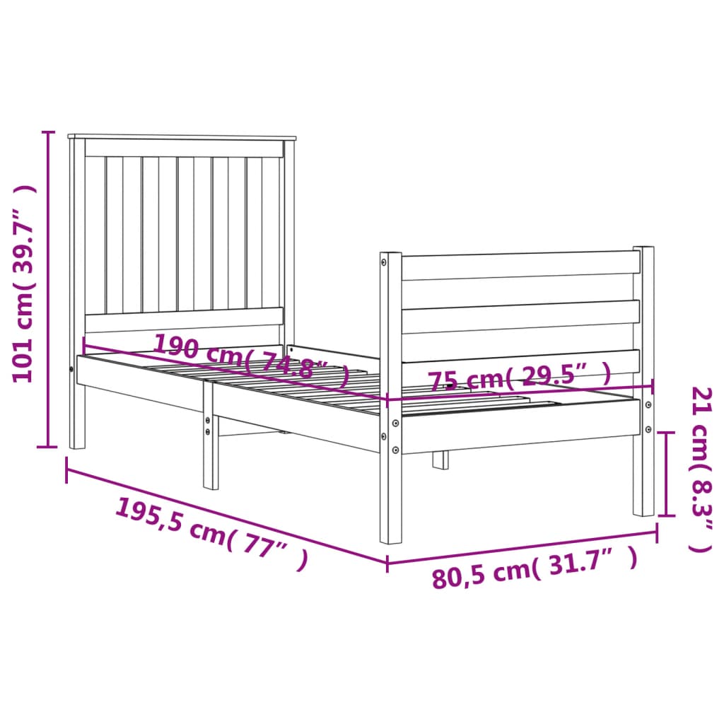 vidaXL Bed Frame with Headboard Solid Wood