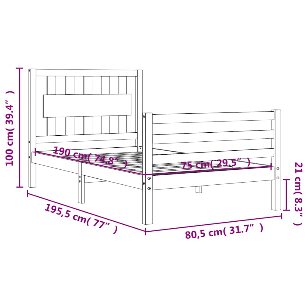 vidaXL Bed Frame with Headboard Solid Wood