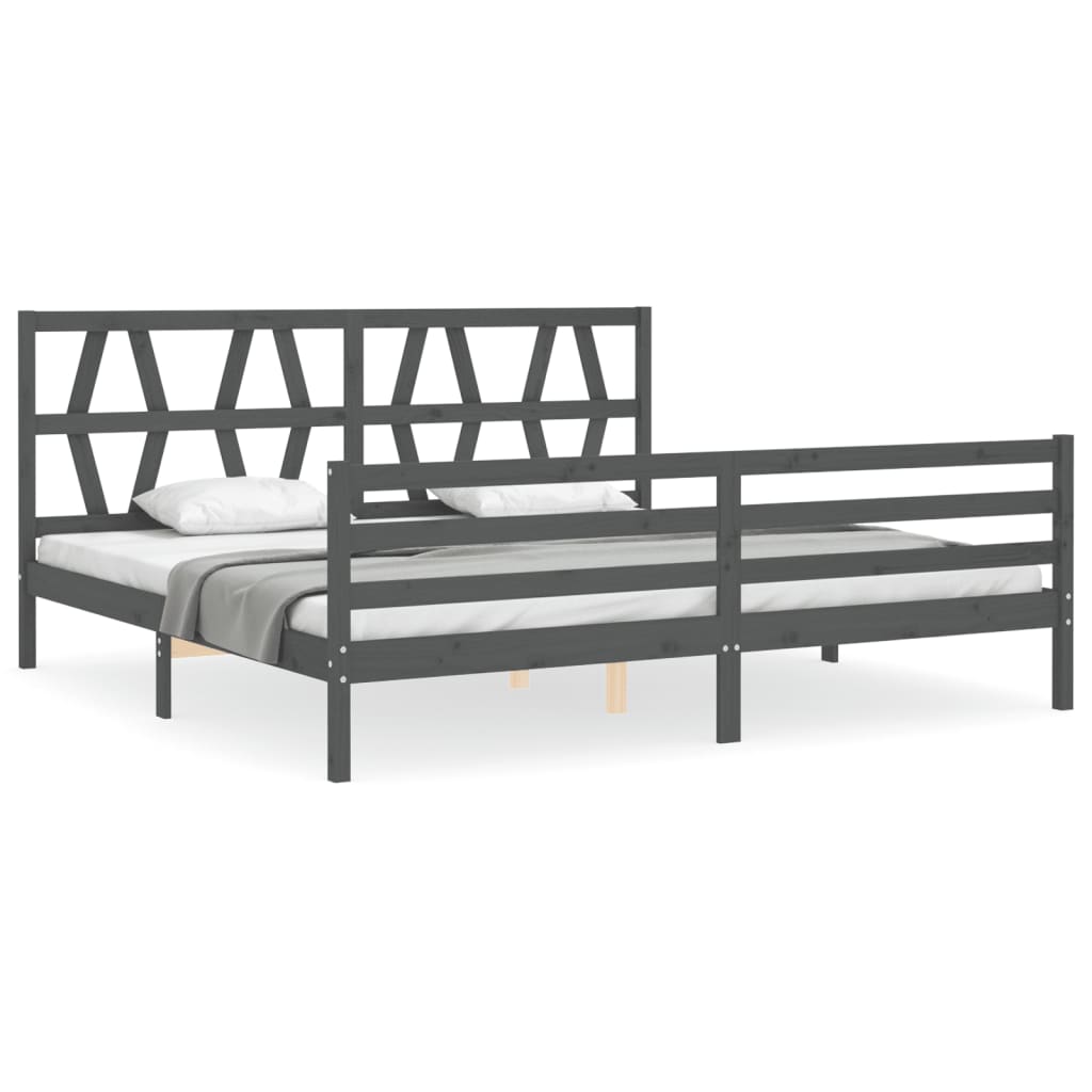 vidaXL Bed Frame with Headboard Solid Wood Grey 200x200 cm