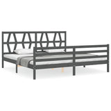 vidaXL Bed Frame with Headboard Solid Wood Grey 200x200 cm
