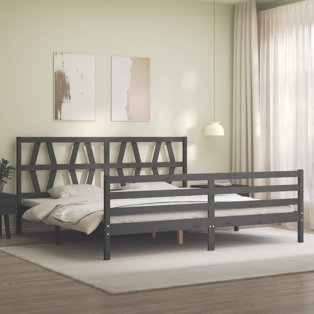 vidaXL Bed Frame with Headboard Solid Wood Grey 200x200 cm
