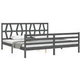 vidaXL Bed Frame with Headboard Solid Wood Grey 200x200 cm