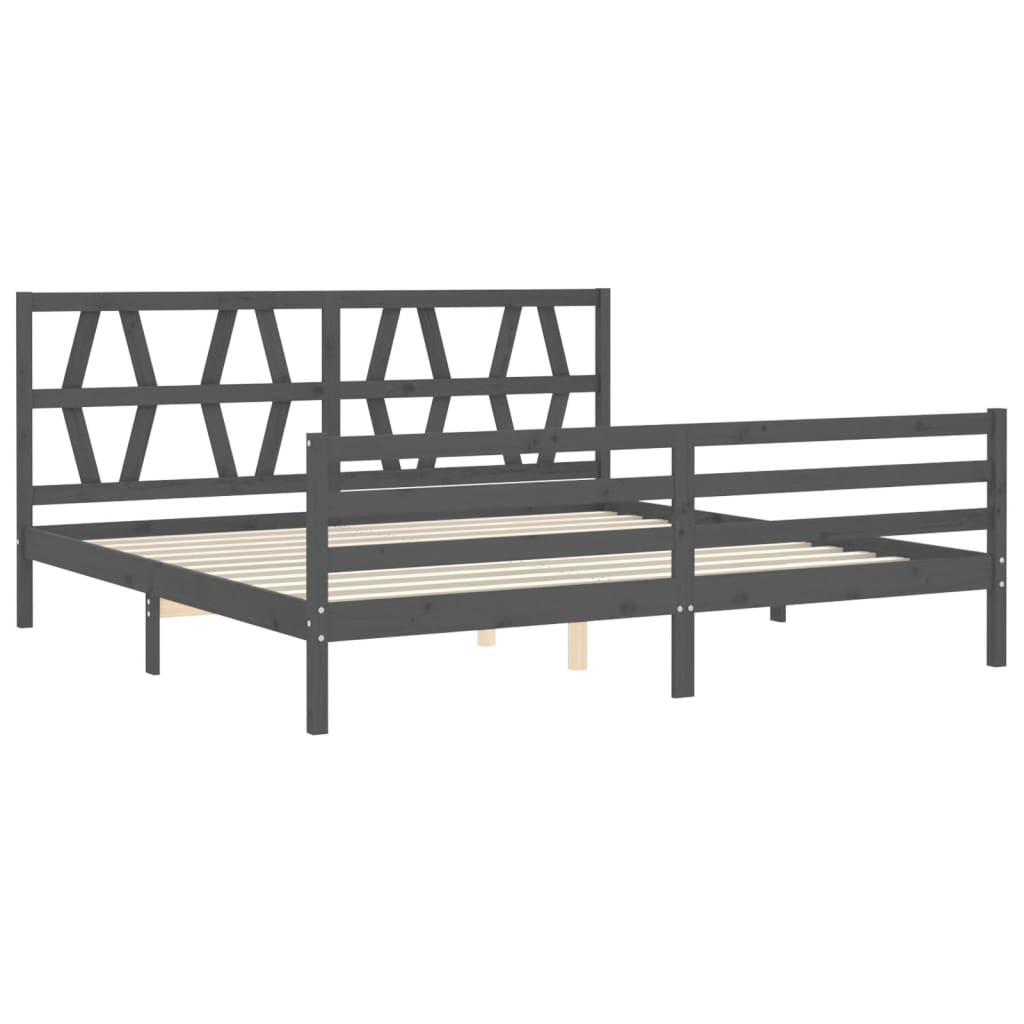 vidaXL Bed Frame with Headboard Solid Wood Grey 200x200 cm