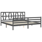 vidaXL Bed Frame with Headboard Solid Wood Grey 200x200 cm