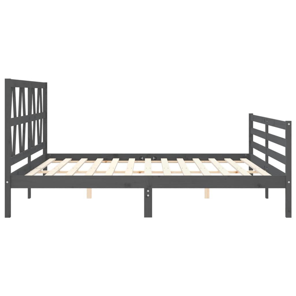 vidaXL Bed Frame with Headboard Solid Wood Grey 200x200 cm
