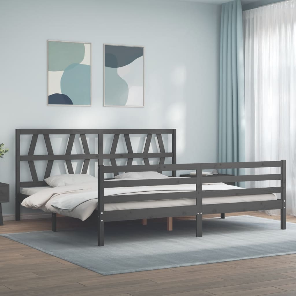 vidaXL Bed Frame with Headboard Solid Wood Grey 200x200 cm