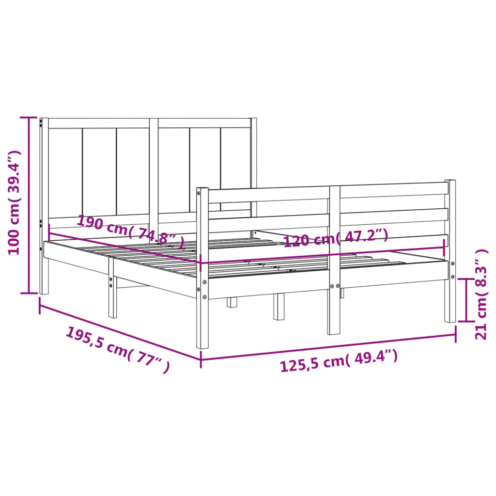 vidaXL Bed Frame with Headboard Solid Wood