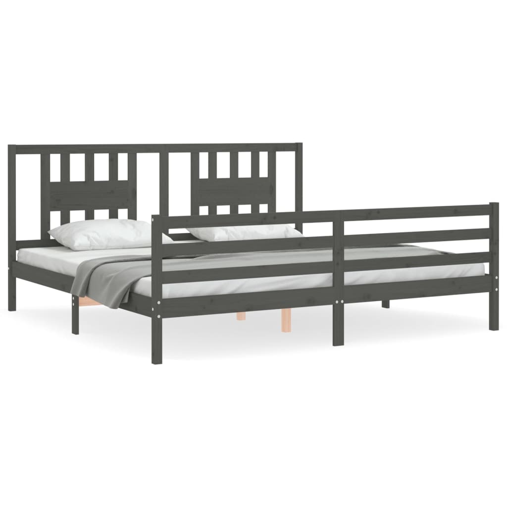vidaXL Bed Frame with Headboard Solid Wood Grey 200x200 cm
