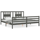 vidaXL Bed Frame with Headboard Solid Wood Grey 200x200 cm